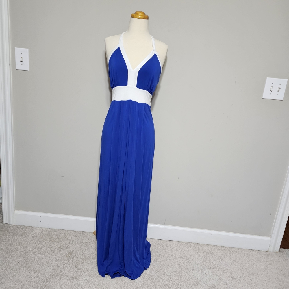 Calvin Klein Royal Blue Halter Maxi Dress White Colorblock | Size 10